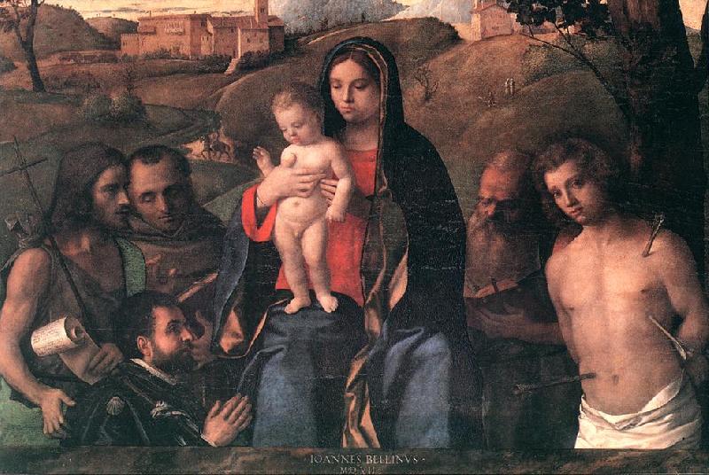 BELLINI, Giovanni Madonna and Child with Four Saints and Donator Sweden oil painting art
